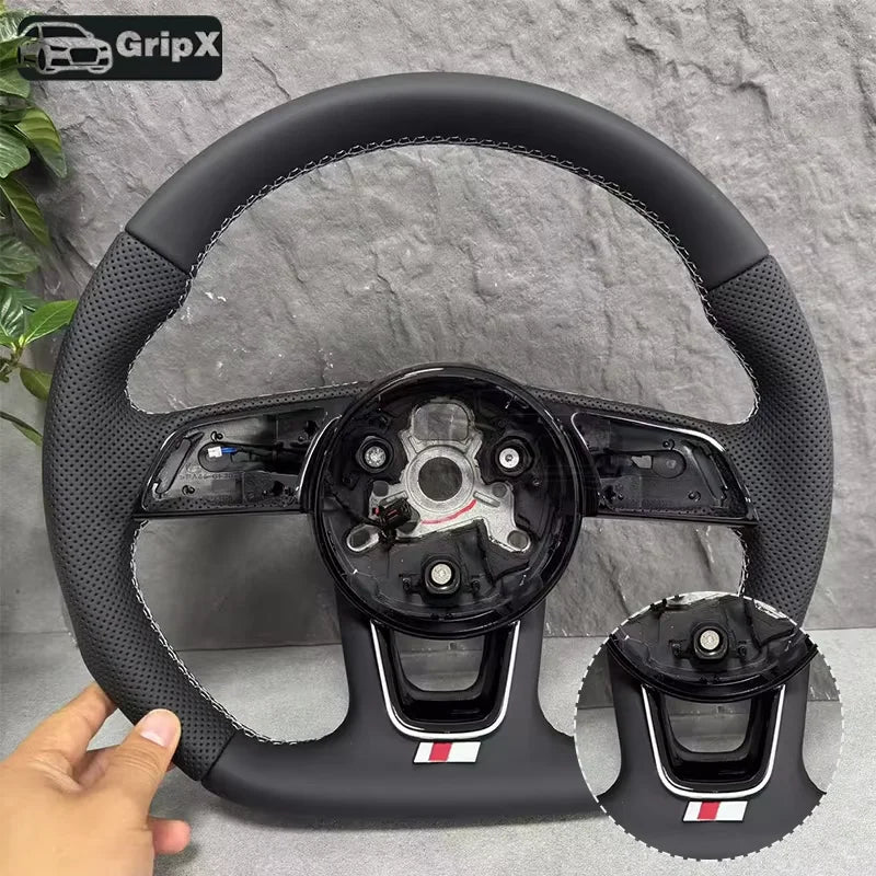 Audi A3 A4 A5 B9 Steering Wheel, Semi-Perforated Sport Leather, Flat Bottom