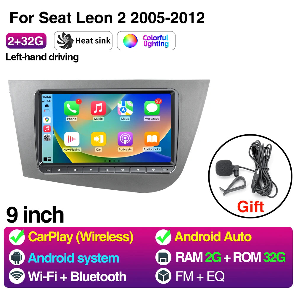 Car Radio For Seat Leon 2 05-12 LHD - CarPlay Android Auto 9inch 2 32G