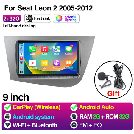 Car Radio For Seat Leon 2 05-12 LHD - CarPlay Android Auto 9inch 2 32G