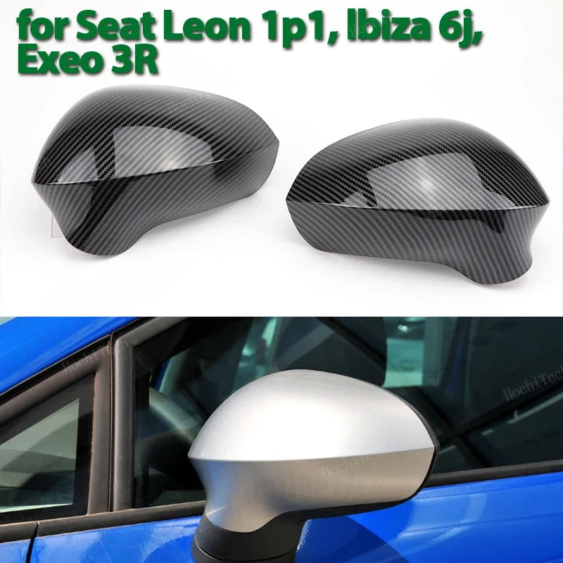 Sānu spoguļa vāka uzlikas oglekļa šķiedras izskats Seat Exeo 3R Leon 1P1 Ibiza 6J