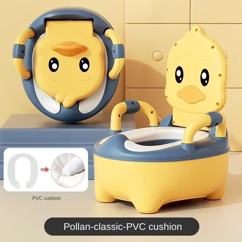 Baby Potty Training Seat - Cartoon Duck Design, Soft &amp; Hard Cushion with Armrest &amp; Waist Guard Yellow pvc