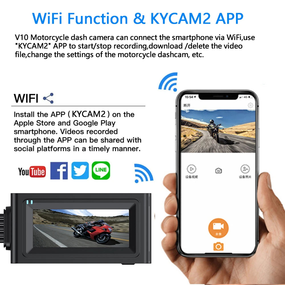 Motorcycle Camera Touch Screen Wifi GPS &ndash; HD 1080P Dual Lens Waterproof Dash Cam