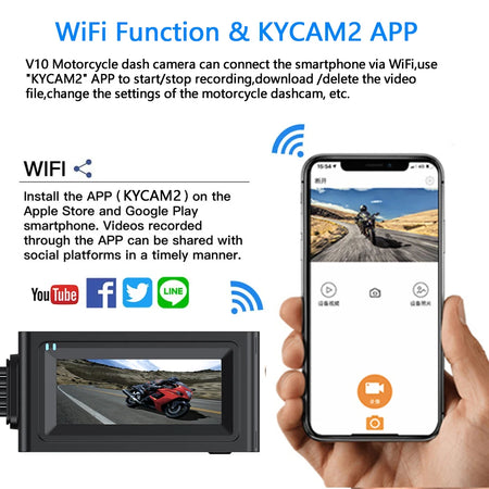 Motorcycle Camera Touch Screen Wifi GPS &ndash; HD 1080P Dual Lens Waterproof Dash Cam