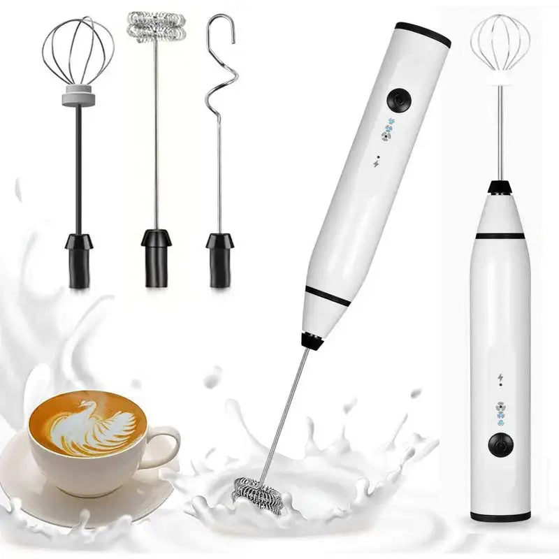 Mini USB Rechargeable Milk Frother Whisk Cappuccino 3 in 1 White