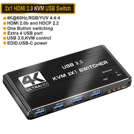 8K HDMI KVM Splitter Switch USB 2 In1 &ndash; EDID HDCP Ready ZY-AK2
