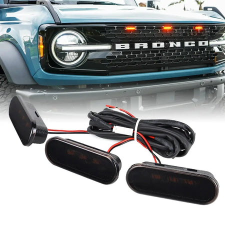 3 pcs Front Grill Lights for Ford Bronco 2021-2024 2-door and 4-door Badlands Wildtrak Everglades by InterCyprus Trading Ltd