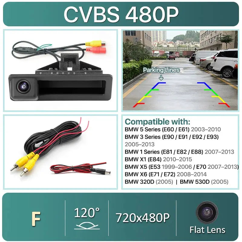 Vehicle AHD 1080P Dynamic Trajectory Car Reverse Backup Trunk Handle Camera For BMW 3 Series 5 Series X5 X6 E60 E70 E82 E90 by InterCyprus Trading Ltd
