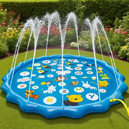 Extra Large Inflatable Sprinkler Pad for Kids &ndash; Educational Water Play with 26 Alphabets and Animal Patterns