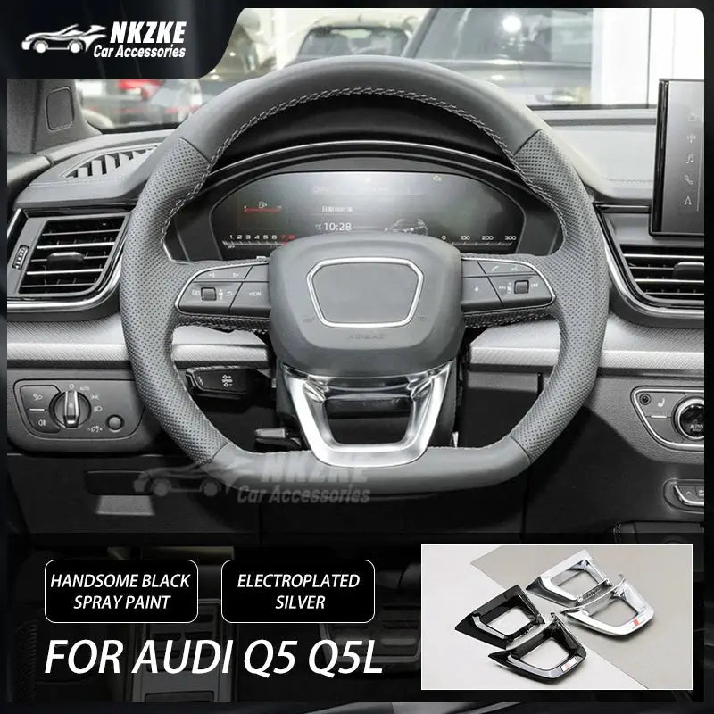 Steering Wheel Bottom Logo Frame Suitable For Audi Q5L, Q7, Q8, Original Silver, Modified Black, Car Accessories by InterCyprus Trading Ltd