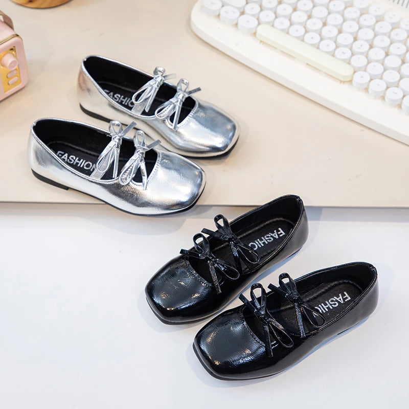 Girls' Classic Leather Ballet Flats with Bow-knot