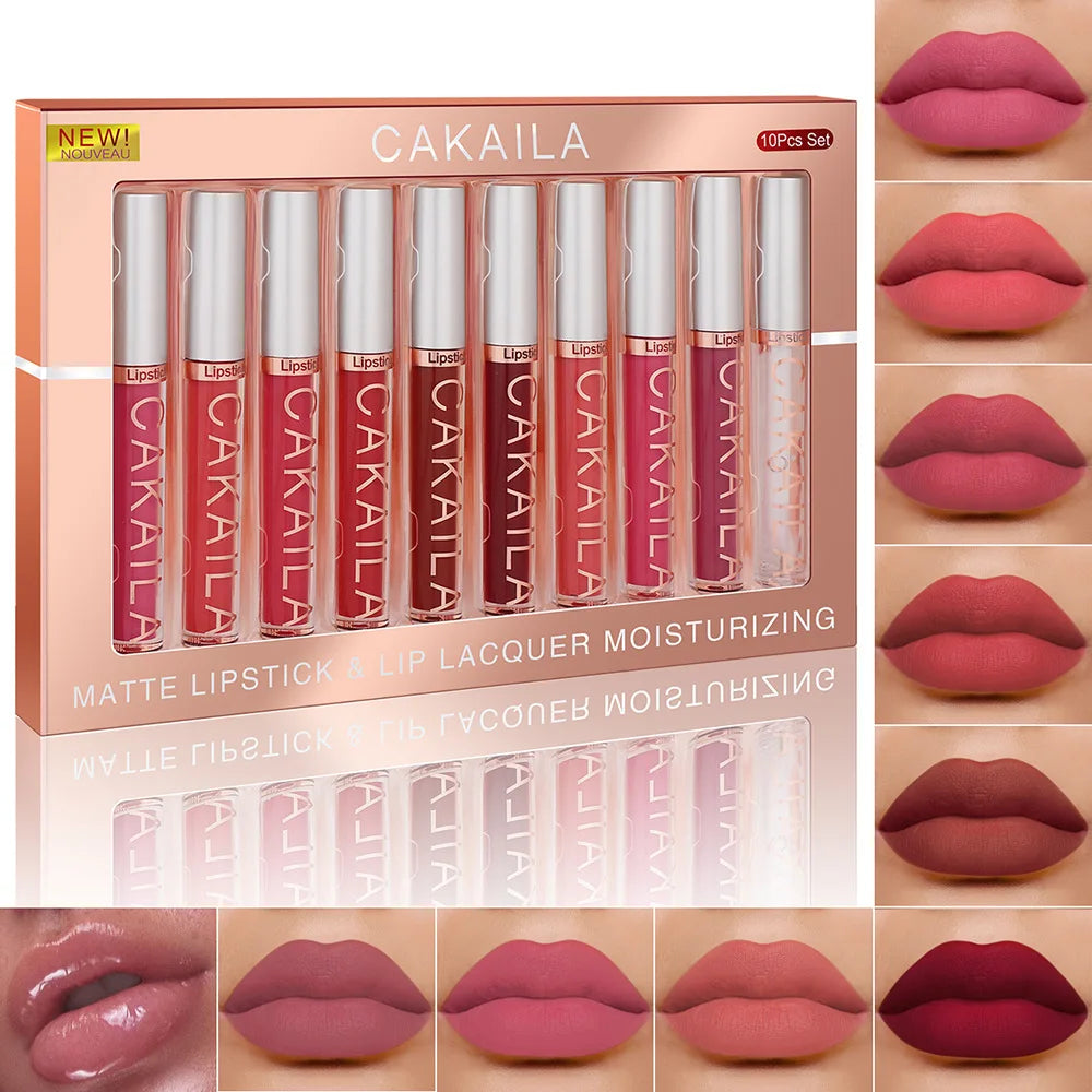 CAKAILA 10pcs Nude Liquid Lipstick Set - Waterproof &amp; Long-lasting