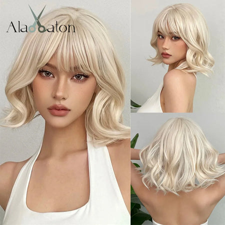 ALAN EATON Auburn Short Wavy Wig with Bangs - Heat Resistant Red Brown Hair for Cosplay and Parties WL1147-1 / CHINA