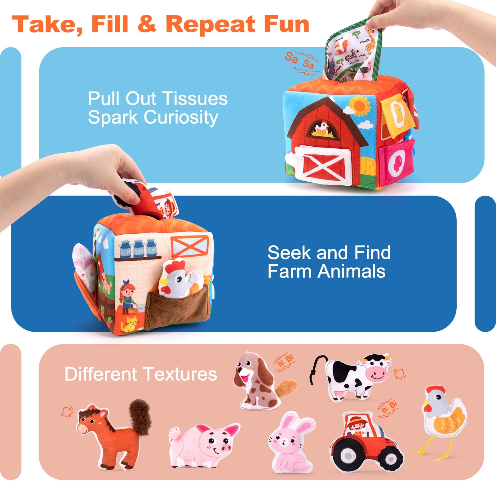 Coolplay Baby Soft Plush Animal Tissues Box &ndash; Sensory Cognition Toy for Toddlers