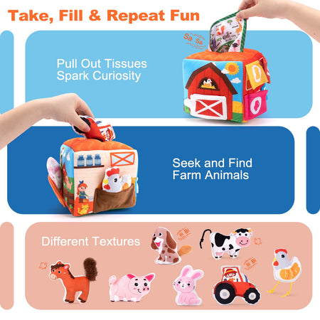 Coolplay Baby Soft Plush Animal Tissues Box &ndash; Sensory Cognition Toy for Toddlers