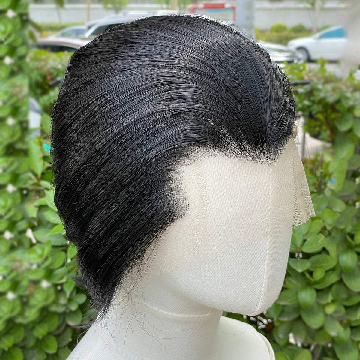 Artjosy Widow's Peak Jet Black Short Bob Lace Front Wig for Men &amp; Women