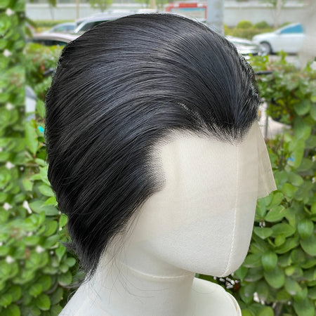 Artjosy Widow's Peak Jet Black Short Bob Lace Front Wig for Men &amp; Women