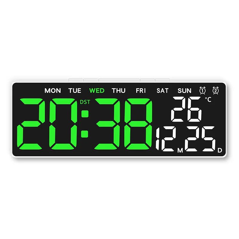 LENNIK Digital LED Alarm Clock with Temperature, Date, and Adjustable Brightness white shell green