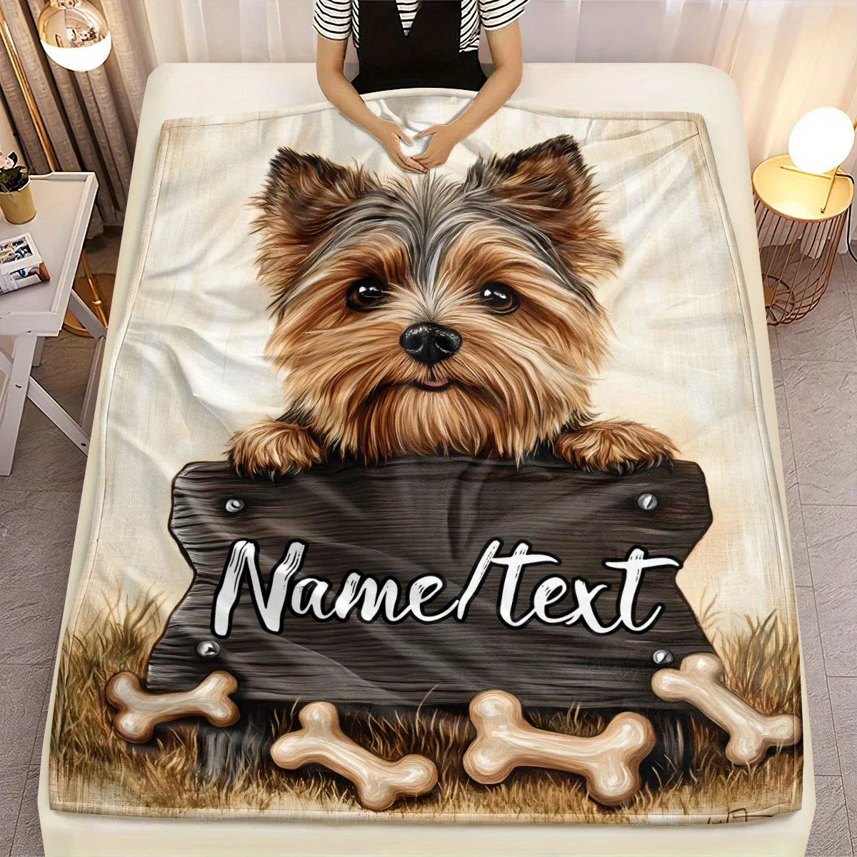 Customizable Yorkshire Puppy Blanket &ndash; Lightweight Durable Image customization / 152x202cm