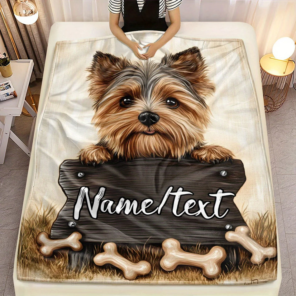 Customizable Yorkshire Puppy Blanket &ndash; Lightweight Durable Image customization / 152x202cm