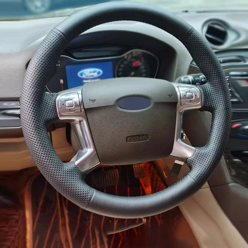 Черен кожен калъф за волан за Ford Mondeo Mk4 S-Max