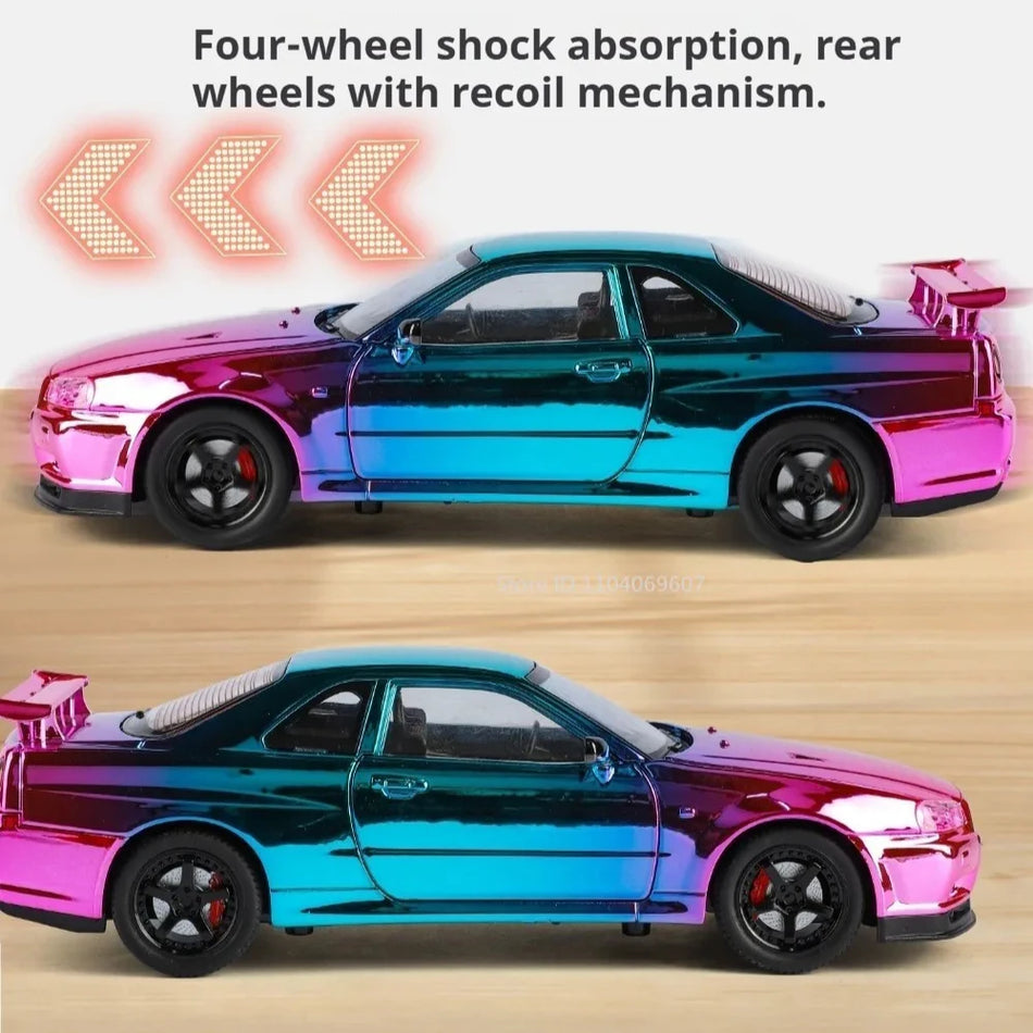 1:24 Diecast GTR Dinastija Superauto Modelis ar Atpakaļvilkšanu un Atveramām Durvīm