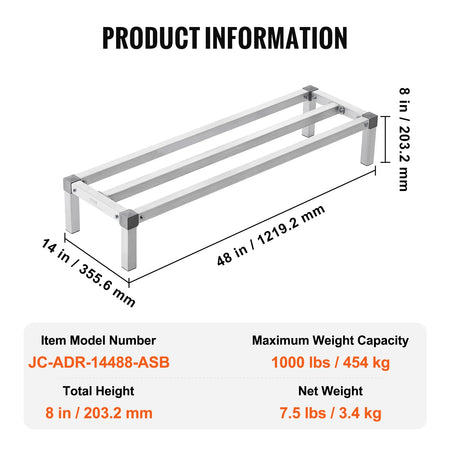 SucceBuy 1000LBS Aluminum Dunnage Rack &ndash; Off Floor Storage 48 x 14 x 8 in / france
