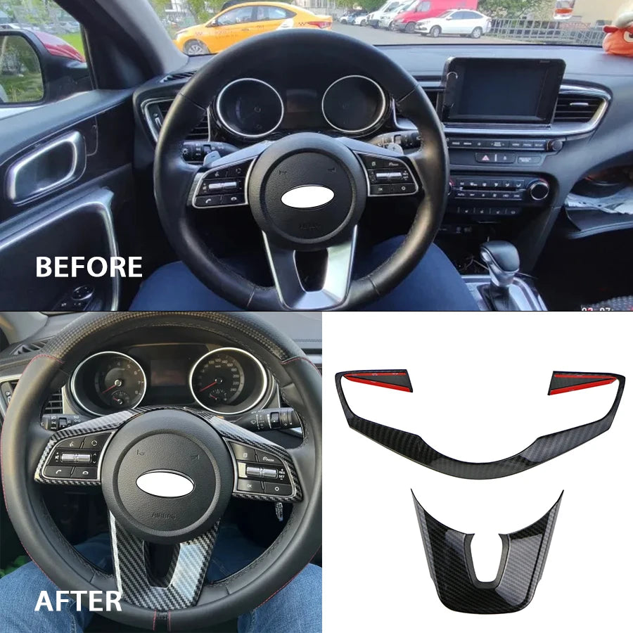 Conjunto de Autocolantes para Botões do Volante em Fibra de Carbono para Kia Ceed Forte Seltos XCeed ProCeed K3 Sonet