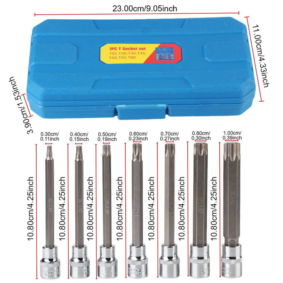 Extra langer Torx-Bit-Steckschlüssel-Satz, 3/8 Zoll Antrieb, 110mm, Chrom-Vanadium