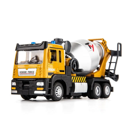 1/32 Excavator Blender Truck Model Car Toys Alloy Diecast Engineering Vehicle Rubber Tire Sound Light Pull Back Toy Gift for Kid Blender