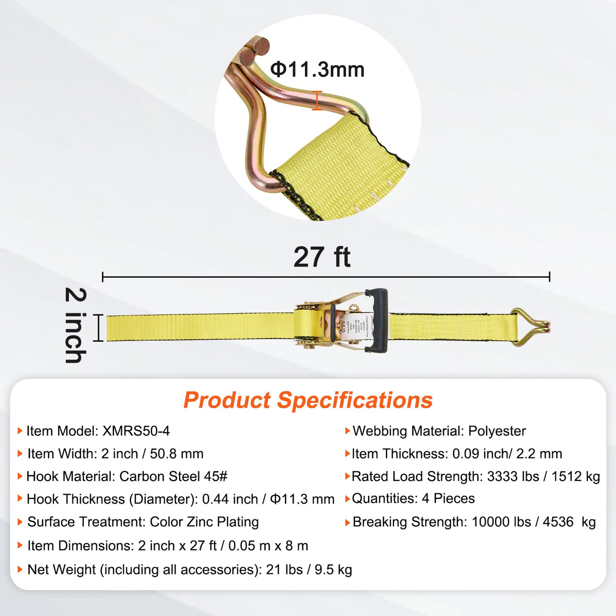 SucceBuy 4Pcs Ratchet Strap Set - Heavy Duty Tie Downs 2 x 27inch / United States