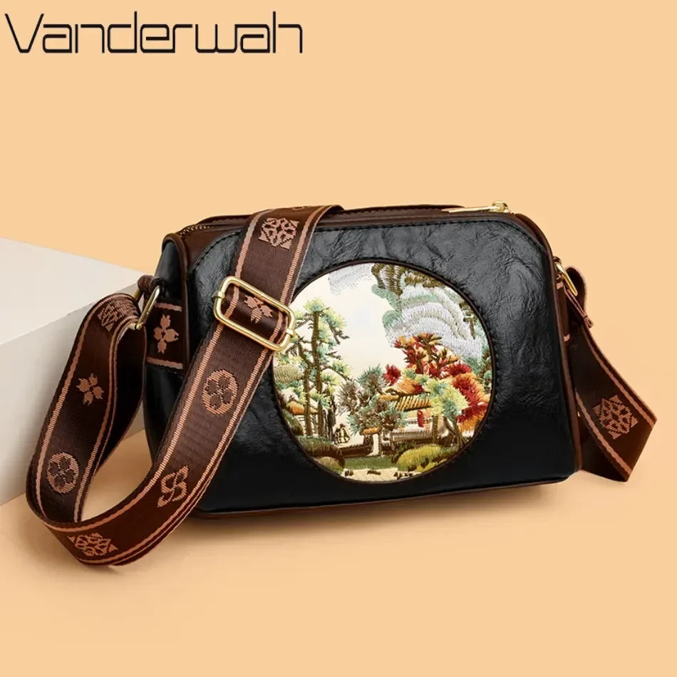 Geantă de mână crossbody pentru femei cu imprimeu la modă, aspect piele culoare solidă, stil designer de lux