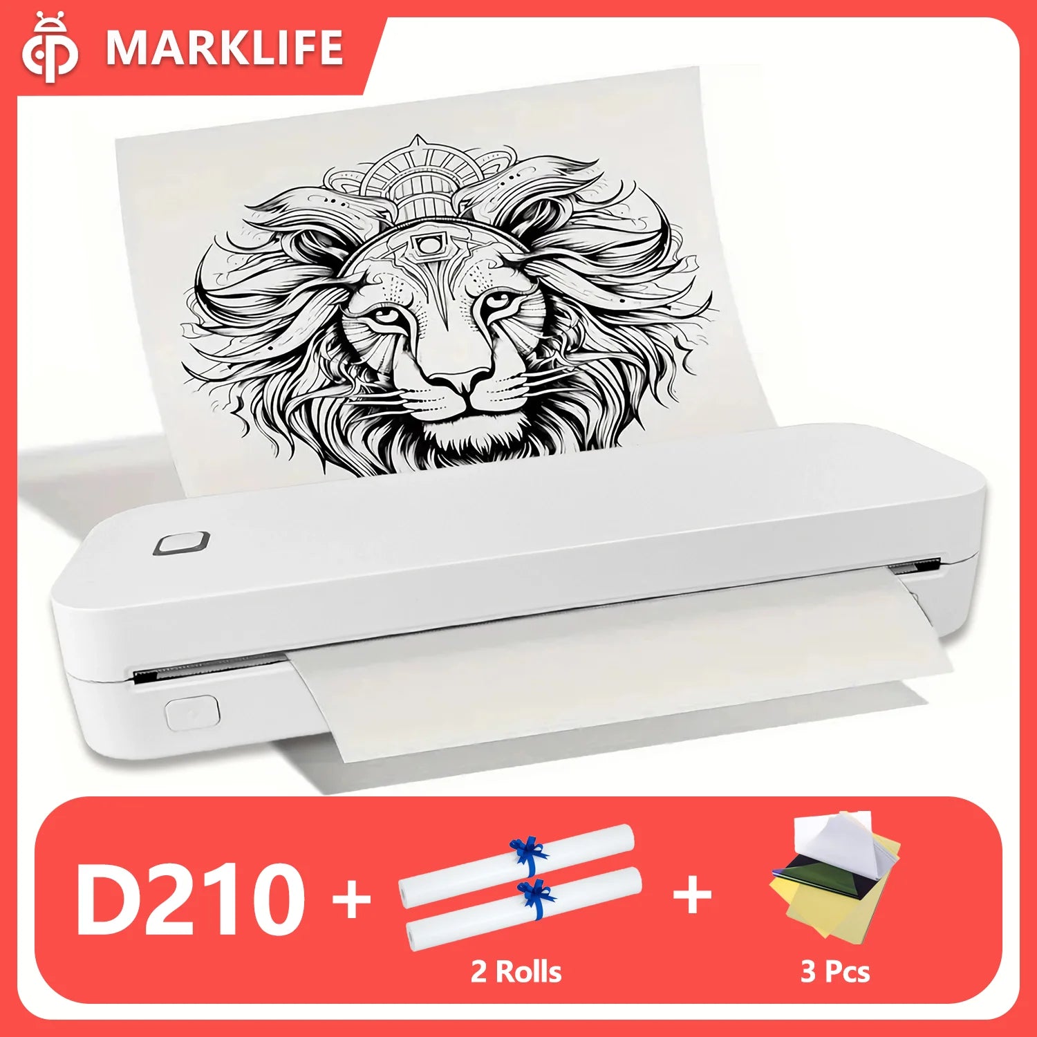 Portable A4 Thermal Printer - Bluetooth Enabled For Travel D210 White B