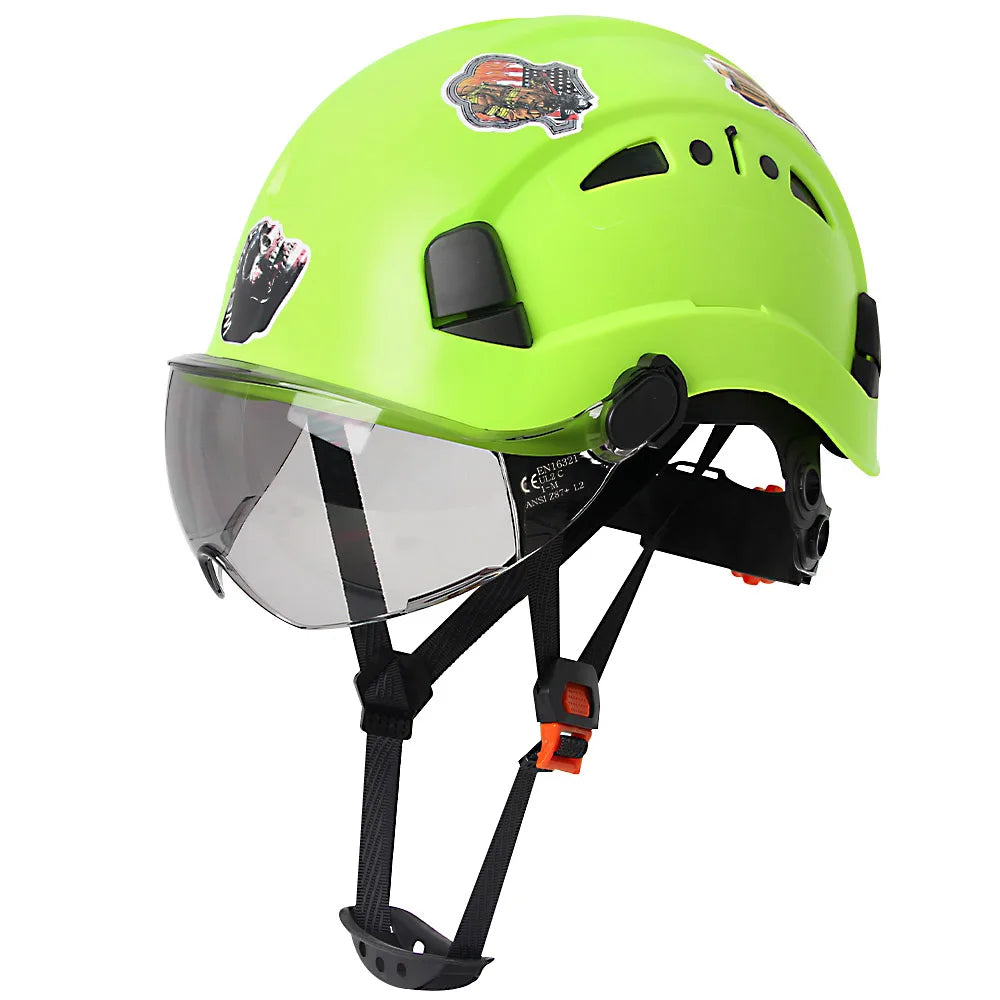 CE Safety Helmet With Goggles &ndash; Includes 50 Pcs Stickers Green Dark Lenses