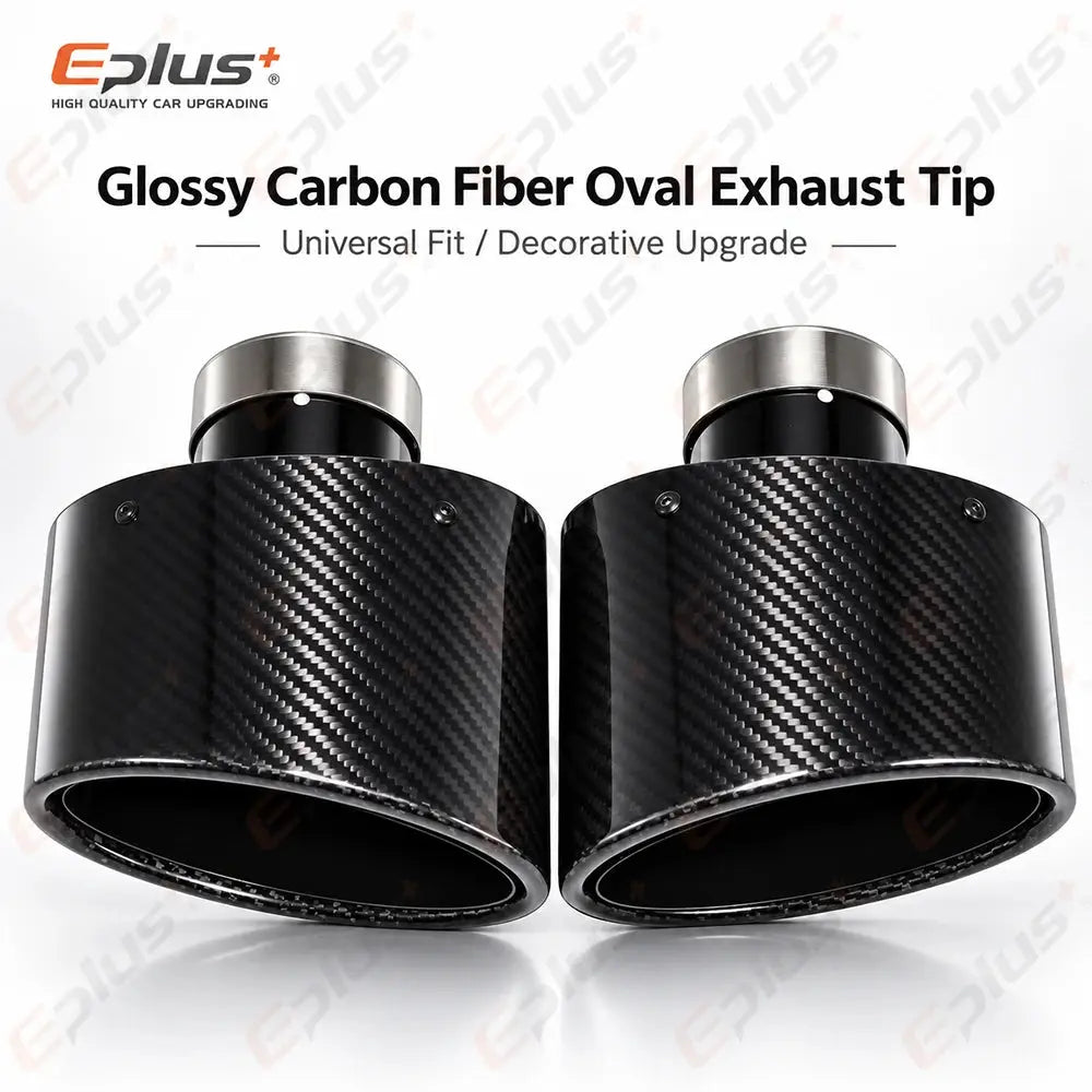 Glossy Oval Carbon Fiber Universal Car Exhaust Muffler Tip Exhaust Pipe Nozzle Decoration Stainless Silver&Black Left and Right by InterCyprus Trading Ltd