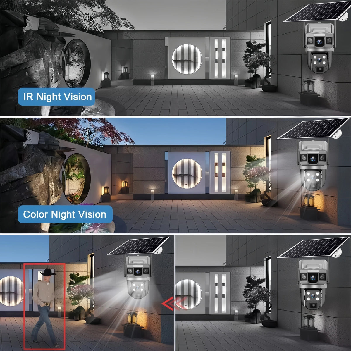 V380Pro 12 MP Solar 4G IP Camera Security CCTV Three Screen Auto Tracking Outdoor waterproof 6K Security Surveillance PTZ Camera