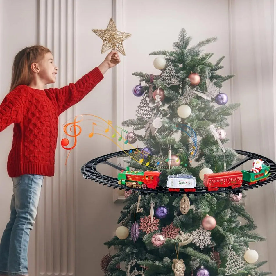 Vatos Hanging Christmas Train Set with Lights and Music, Plastic Train Decoration for Indoor Tree Gift