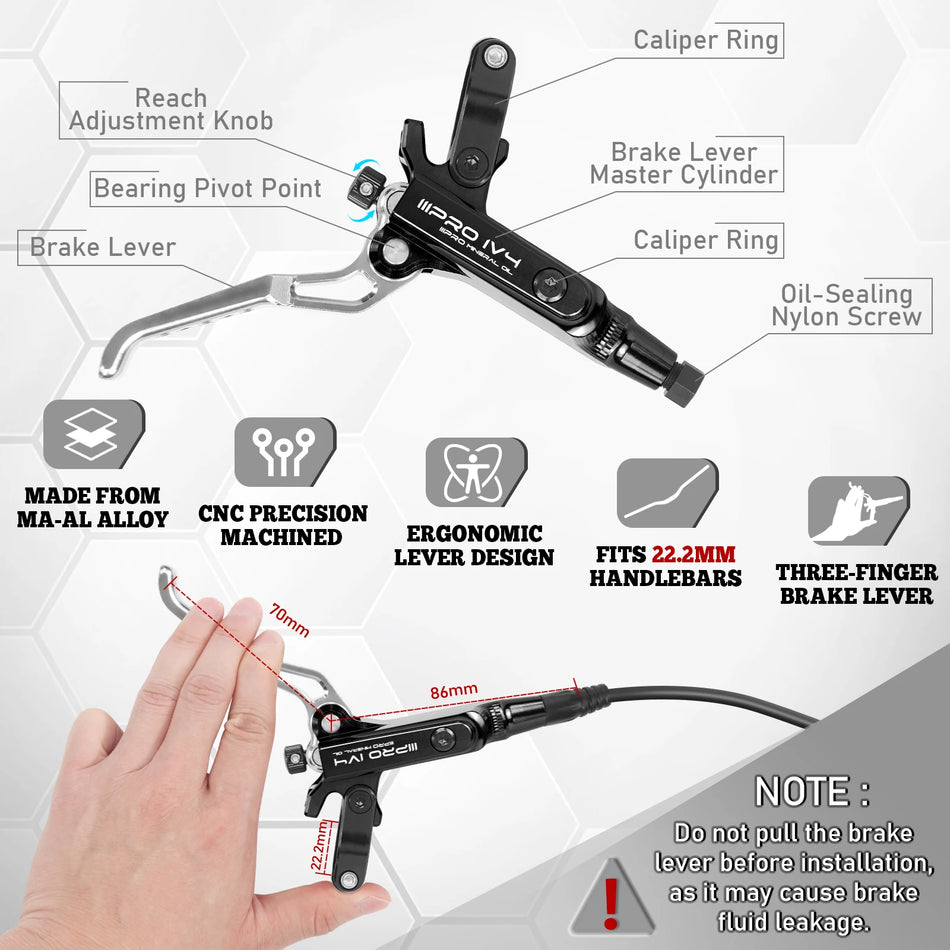IIIPRO IV4 MTB 4-stempel hydraulisk skivebremse, cykelbremse sæt i aluminium legering CNC