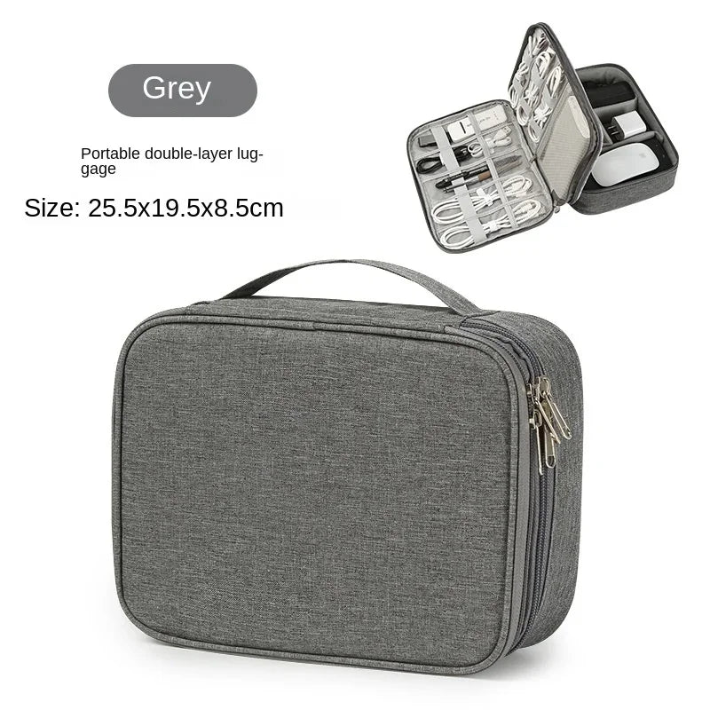 Portable USB Data Line Charger Storage Bag &ndash; Waterproof Bag Double layer gray