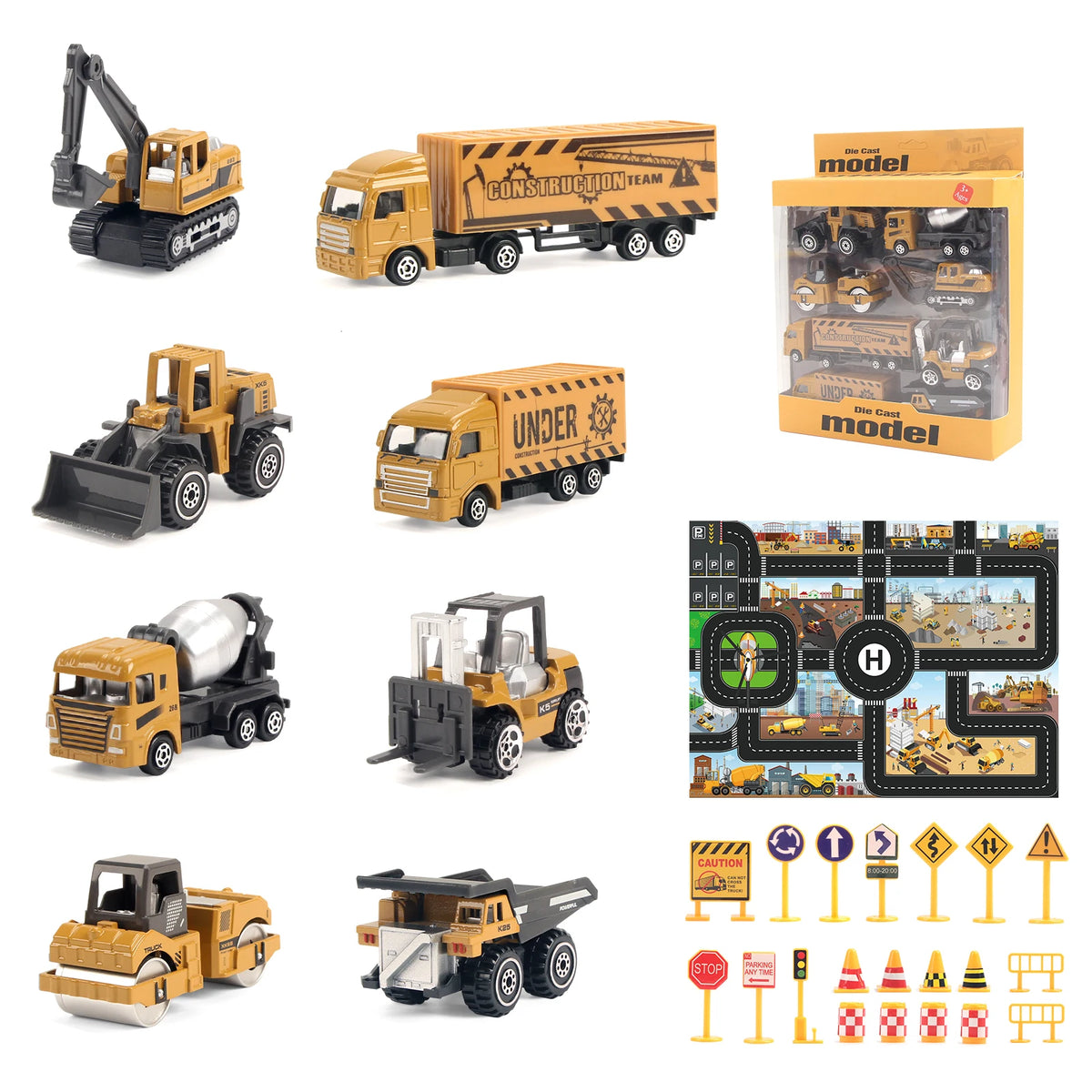 Coolplay 8 Piece Alloy Engineering Truck Set &ndash; Classic Construction Fun for Boys B with box