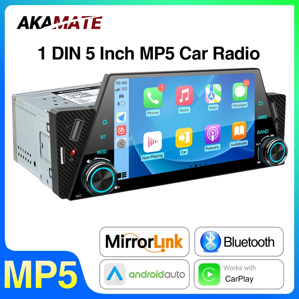 5 Inch MP5 Car Radio 1 Din - CarPlay Android Auto Mirror