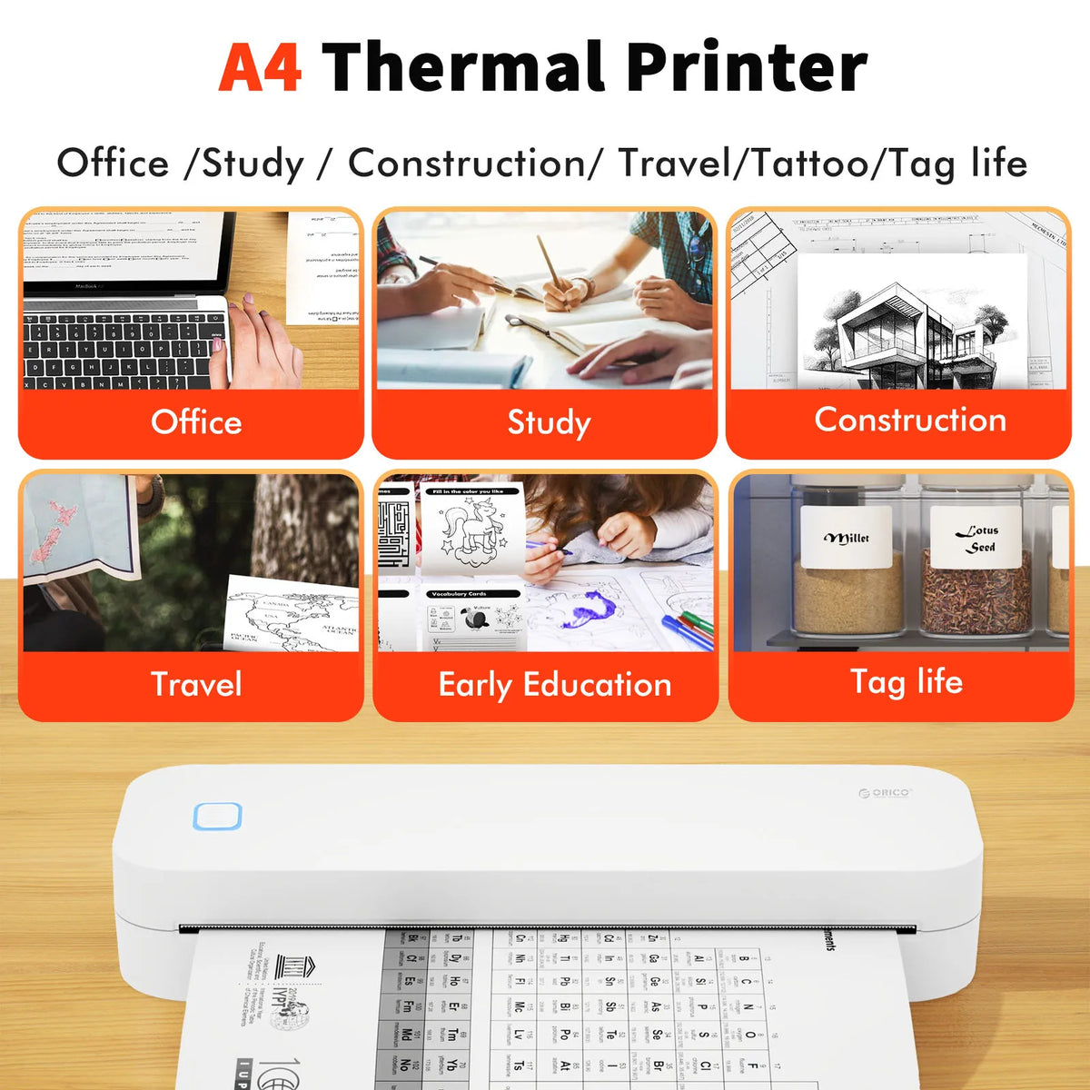 ORICO Portable A4 Thermal Printer &ndash; Wireless Bluetooth