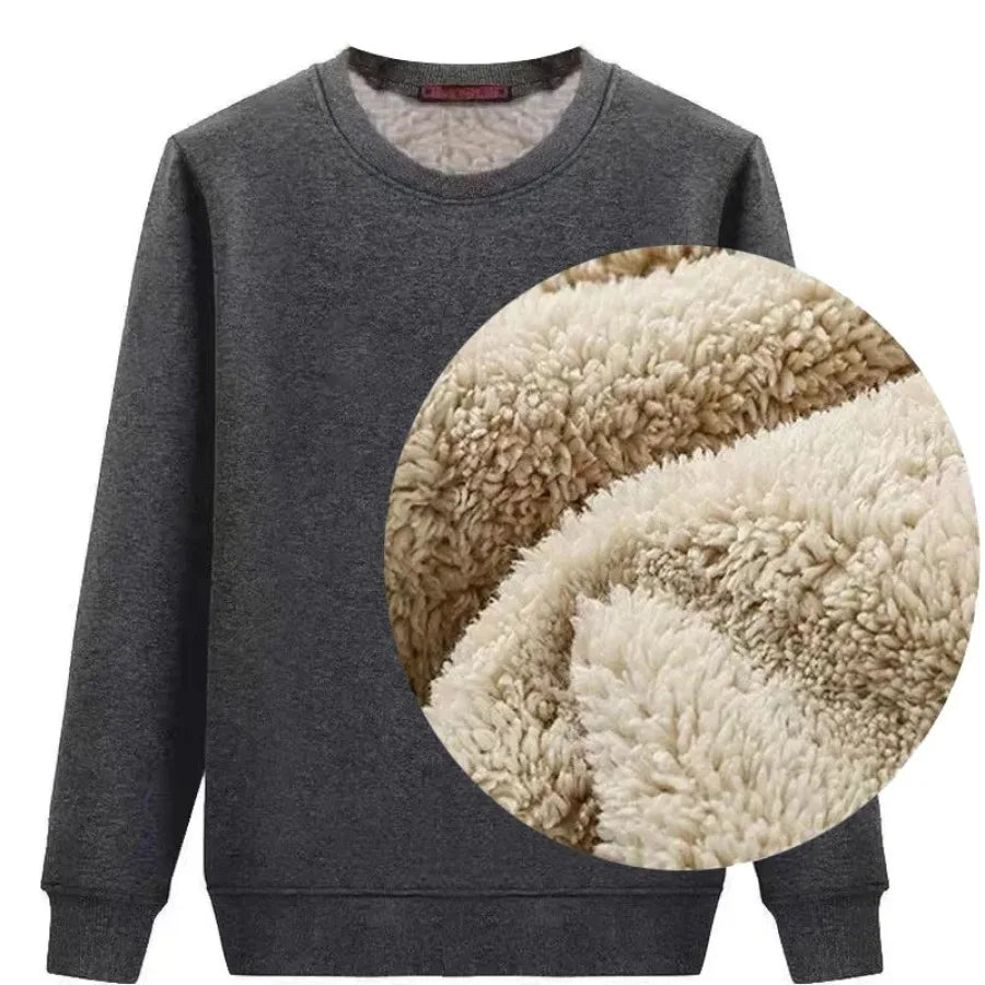 Winter Men Fleece Sweatshirts Keep Warm Underwear Casual Solid Color Pullover Lambswool O-neck Thickened Thermal Underwear Tops Dark Grey / XL  60-70kg