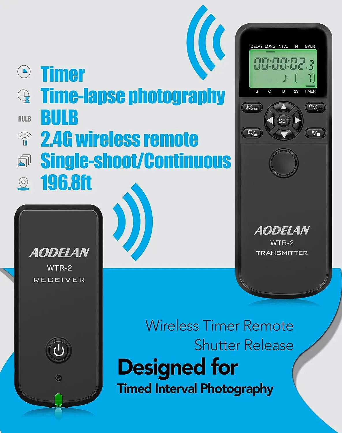 Wireless Camera Timer Remote for DSLR - AODELAN WTR-2