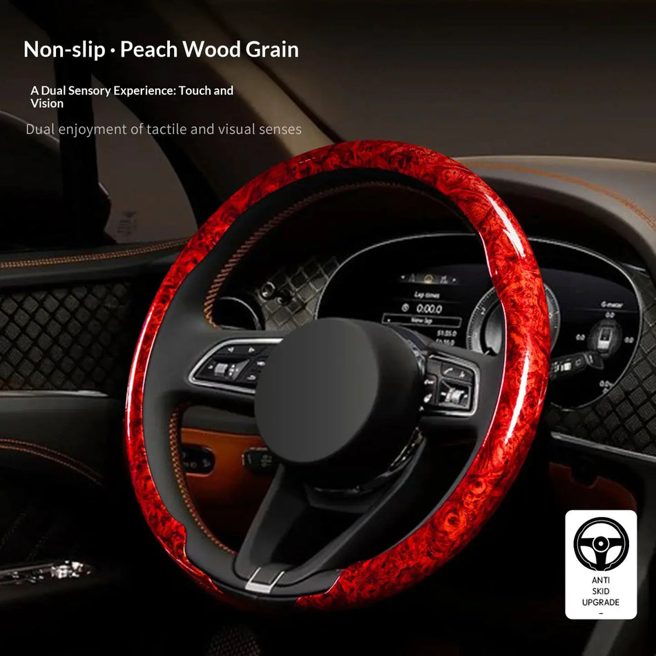 Car integrated steering wheel protective cover, peach wood texture anti fouling and anti-wear, available in multiple colors by InterCyprus Trading Ltd