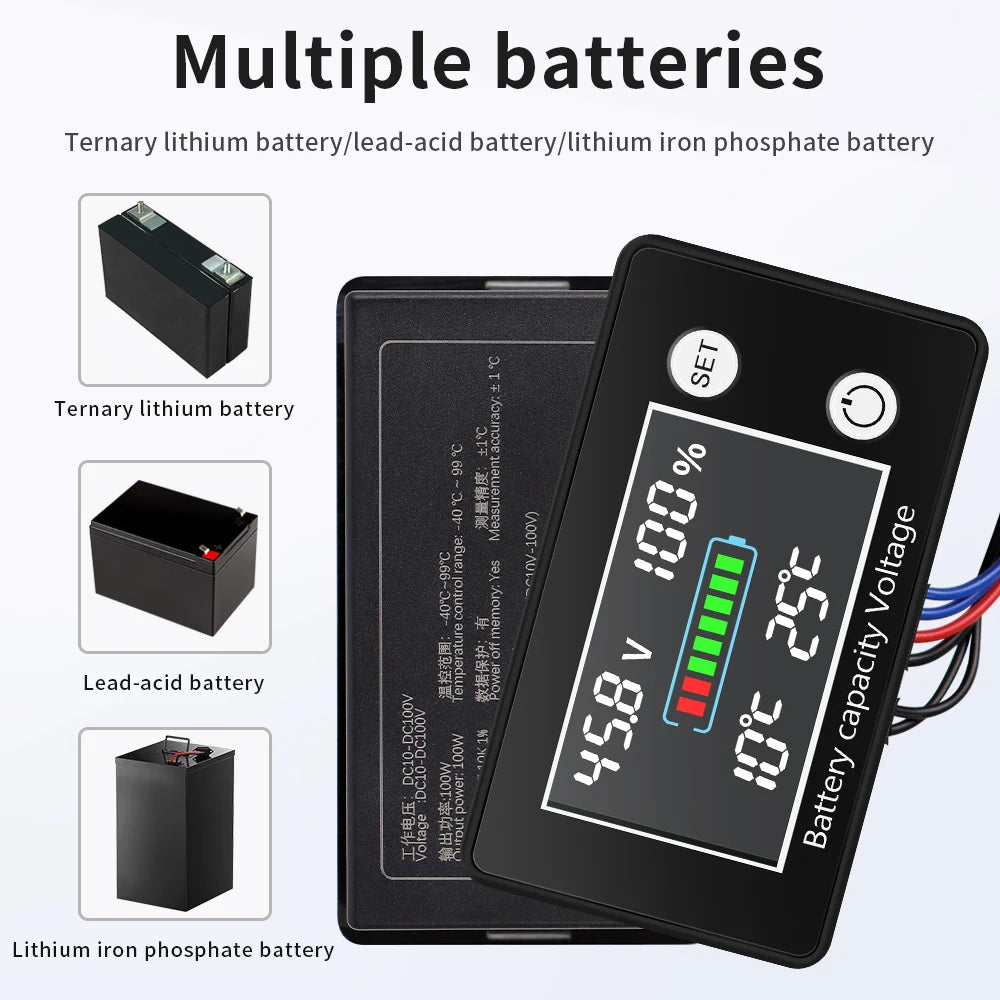 Battery Capacity Indicator DC10-100V LCD Color Lead Acid Lithium ...
