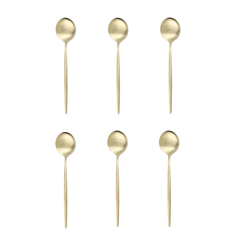 6Pcs Matte Stainless Steel Teaspoon Set &ndash; Elegant Black and Rose Gold Design 6Pcs Champagne