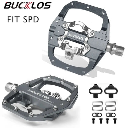 BUCKLOS Clipless Pedal Self-locking MTB Pedal for SPD System Mountain Bike Mixed Pedals Dual Lock/Flat Pedals with MTB Cleat by InterCyprus Trading Ltd