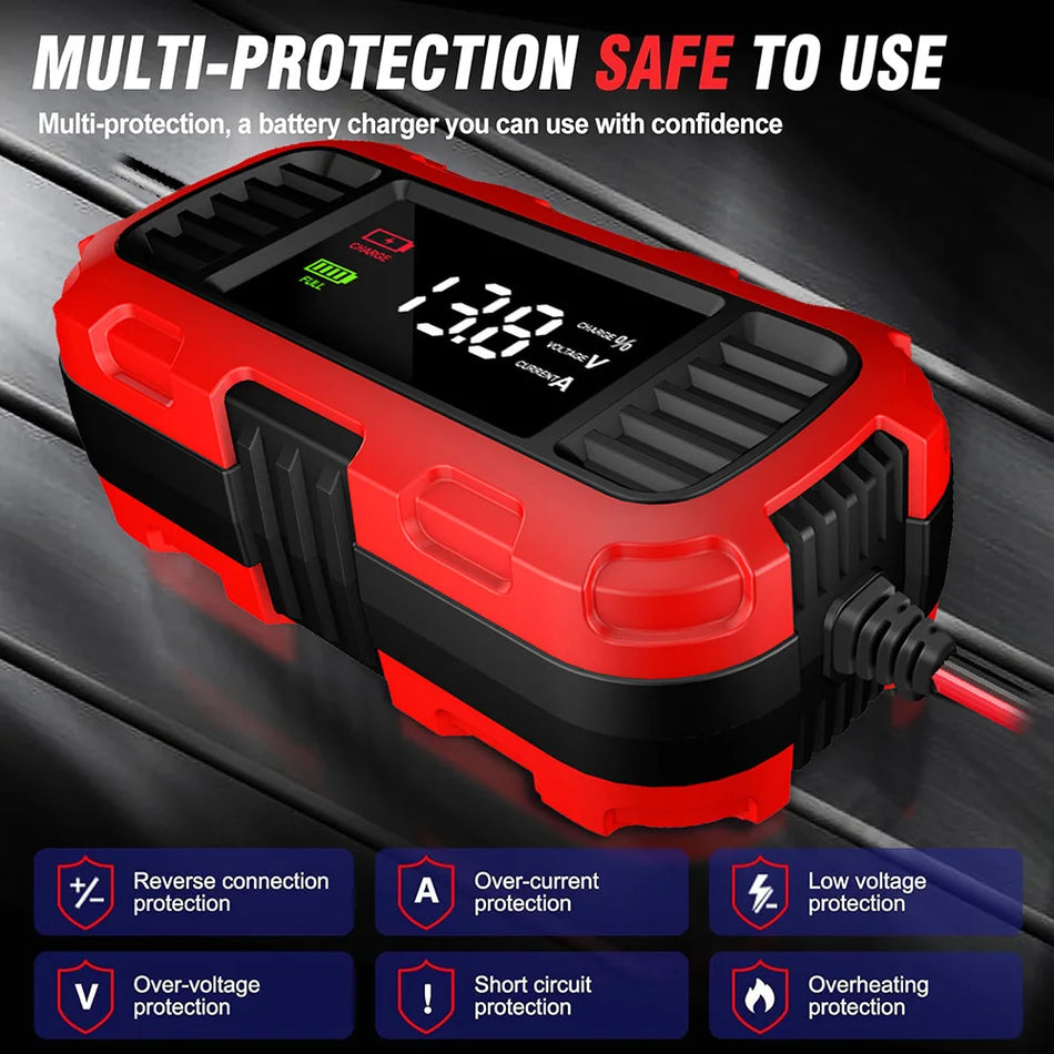 2A 12V Car Battery Charger with Digital LCD, Maintains AGM GEL Lead-Acid
