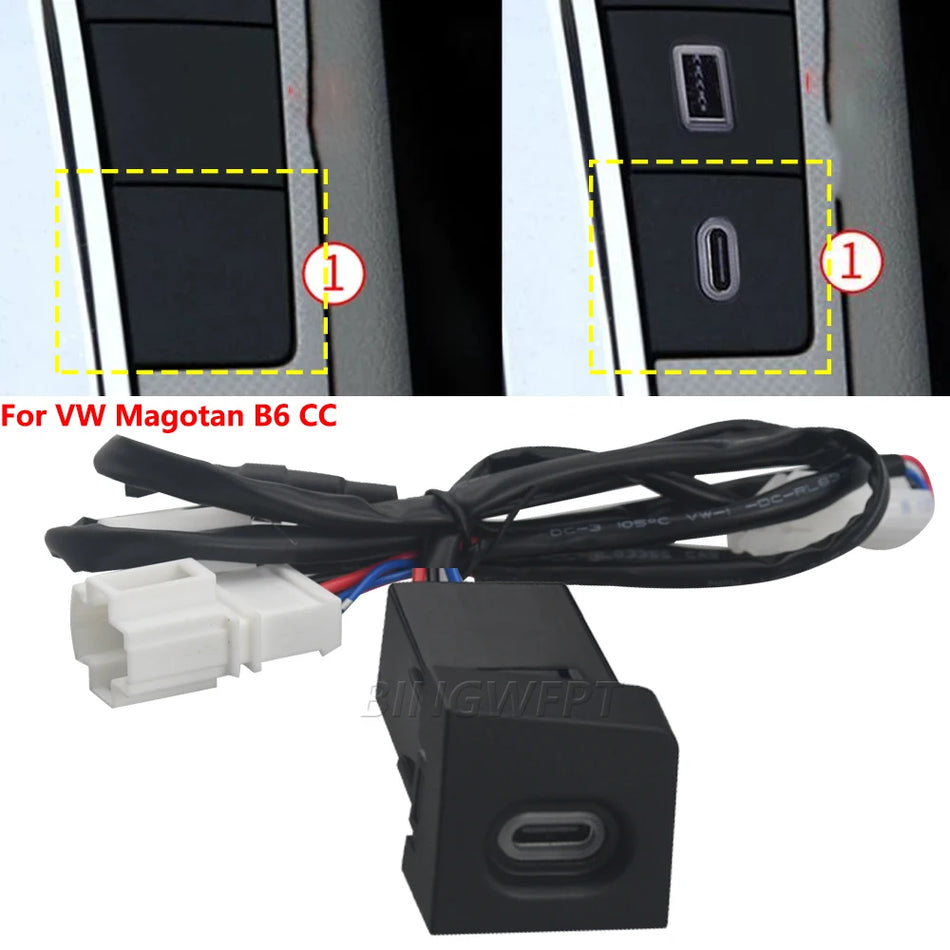 Auto ātrā lādētāja Type-C PD USB ligzda Volkswagen Magotan B6 CC 2011-2012