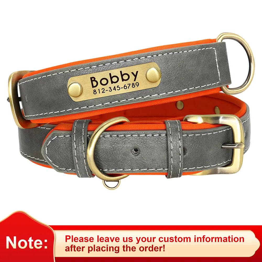 Personalised Leather ID Collar with Free Engraving for Dogs GRAY / XS